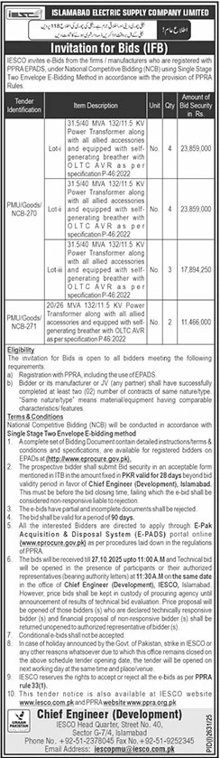 Islamabad Electric Supply Company Limited Tender Notice
